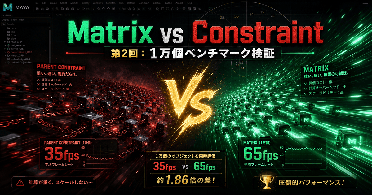 第2回「さよならConstraint？1万個のオブジェクトでMatrixの爆速っぷりを徹底検証」｜ド文系3DアニメーターのMaya行列入門