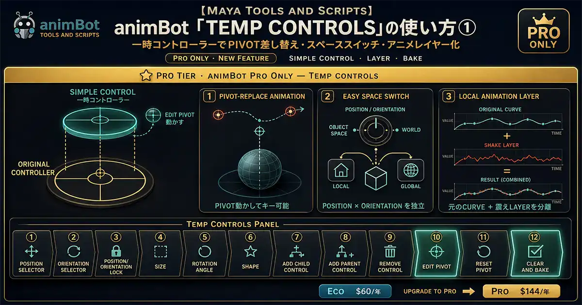 【Maya tools and scripts】animBot 「Temp Controls」の使い方